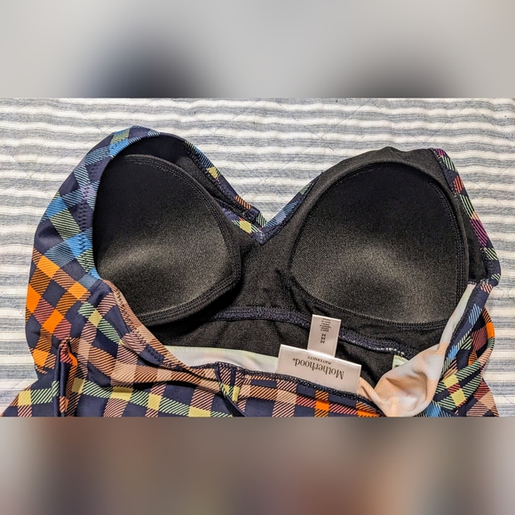 Motherhood Maternity Checkered One Piece Cross Strap Bathing Suit Orange Blue M - Picture 11 of 11